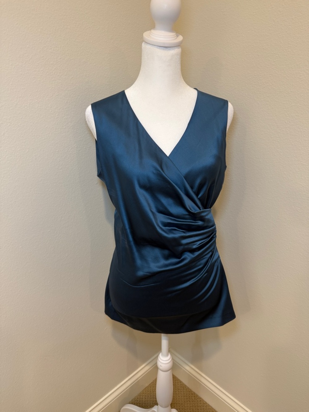 Etro Teal Blue Satin Sleeveless Draped Tank Top